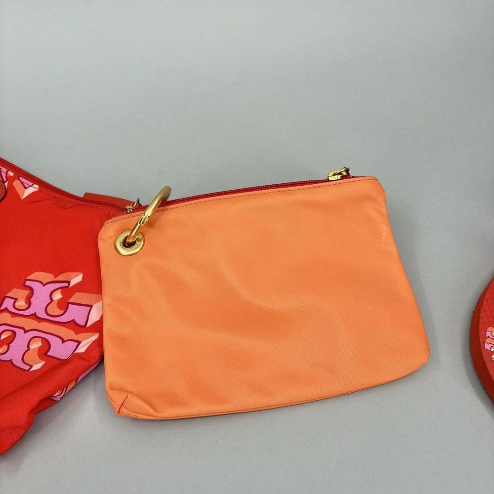 Tory Burch Clutch Bag Sandals Womens Size 8 Red Nylon Logo Beach Wristlet Set